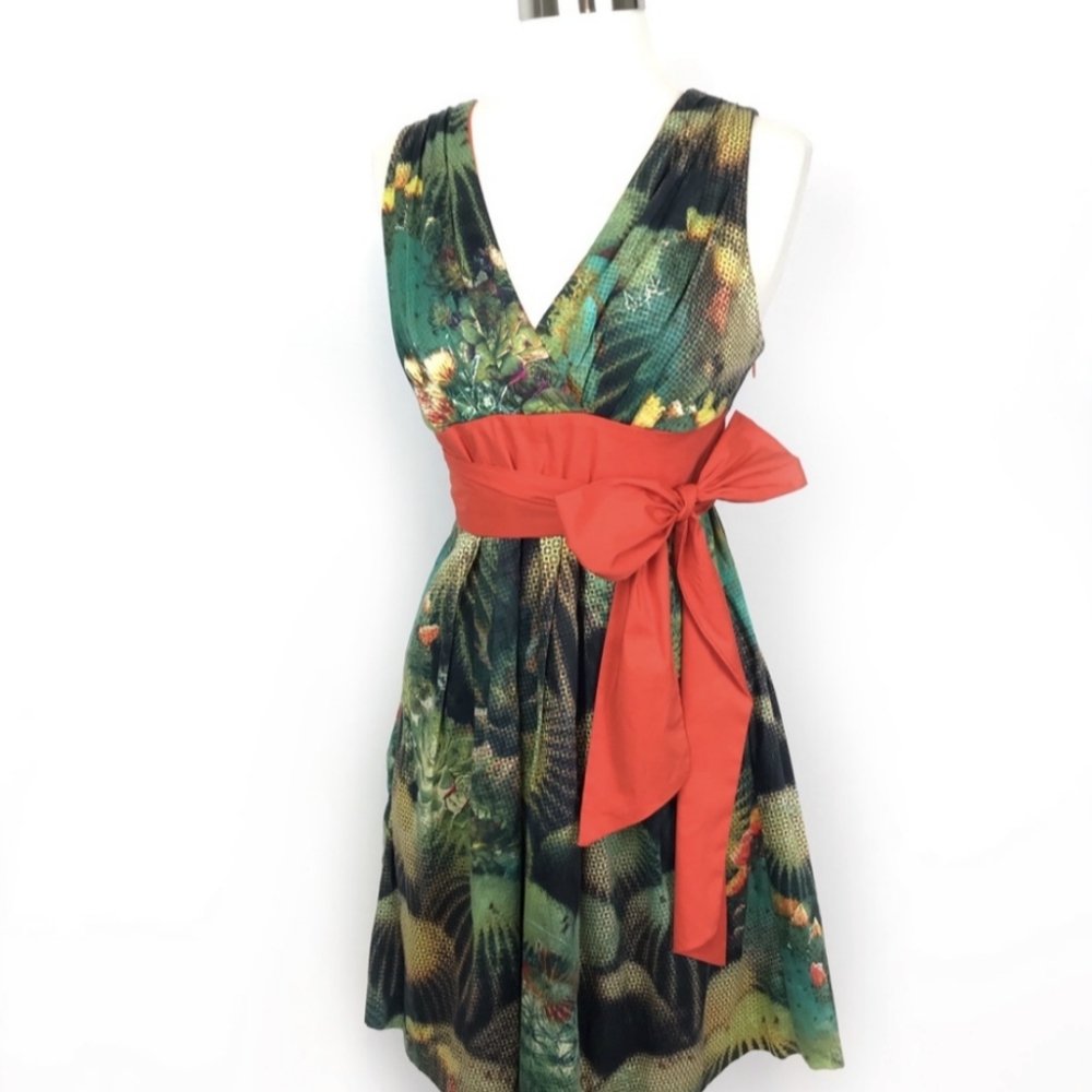 Eva Franco Pixelated Oroya Cactus Pin-up Dress XS - Retro Mod Sundress Anthro